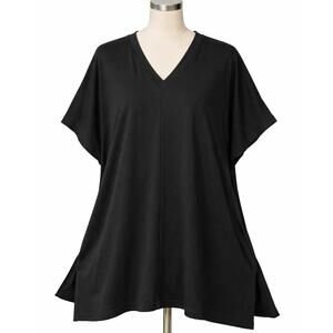 MAGIA Black Oversized Tunic Top Flowy V Neck Side Slit Blouse Womens Size S